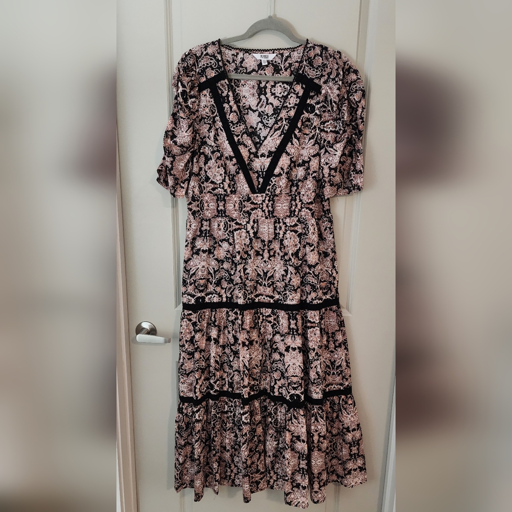 BB Dakota By Steve Madden, Black and Pink Floral Paisley Midi Dress - Picture 4 of 5
